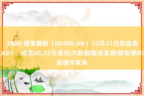 38ab 硬蛋翻新（00400.HK）10月31日收盘高潮0.68%，成交80.33万港元|大数据|智能家居|智能硬件家具